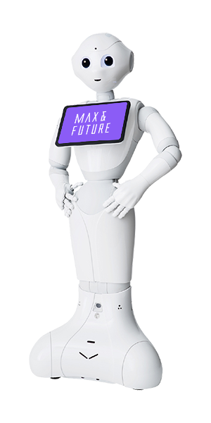 Pepper humanoid robot oldalnézetből, céges rendezvényen